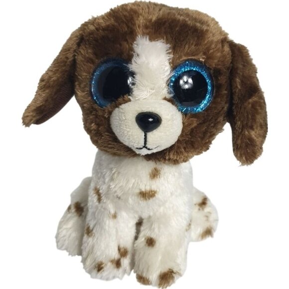 Ty Beanie Boos MUDDLES White Brown Spotted 5.5" Plush Dog Big Blue Glittered Eye - Picture 1 of 5
